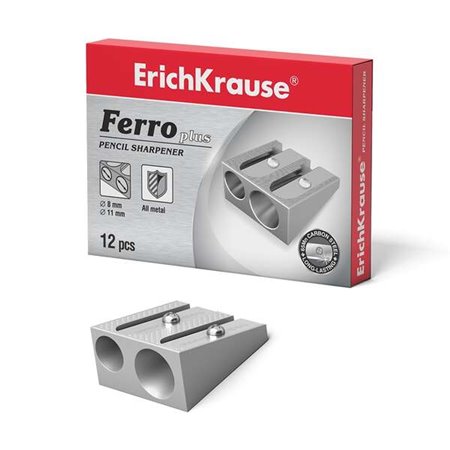 Erichkrause Ferro Plus - Apontador de Lápis Duplo de Alumínio - Punho Ergonômico - Dois Furos de 8mm e 11mm - Lâmina de Aço Carb