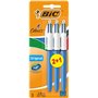 Bic 4 Cores Pacote Original de 3 Canetas Esferográficas Retráteis - Ponta Média 1,0mm - Tinta à Base de Óleo - Corpo Azul/Branco