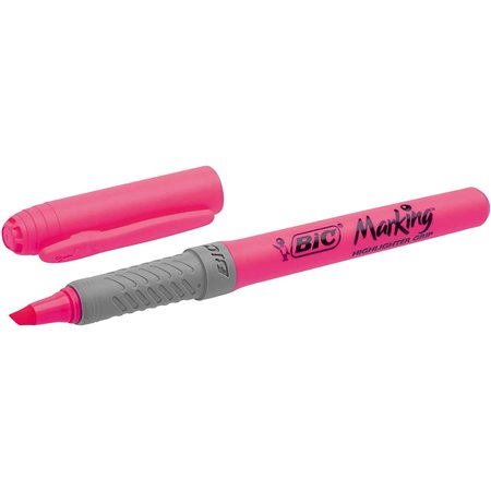 Marcador Fluorescente Bic Highlighter Grip - Tinta à Base de Água - Ponta Cinzel - Linha entre 1,60 e 3,30 mm - Cor Rosa