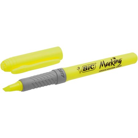 Marcador fluorescente Bic Highlighter Grip - Tinta à base de água - Ponta cinzel - Linha entre 1,60 e 3,30 mm - Cor Amarela