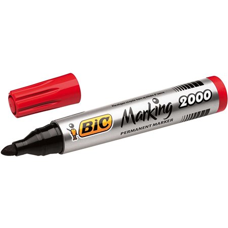 Marcador Permanente Bic Marking 2000 Ecolutions - Tinta à Base de Álcool - Ecológico - Secagem Rápida - Cor Vermelha