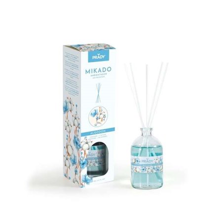 Ambientador de algodão Prady Mikado - frasco de vidro de 100 ml e varinhas difusoras