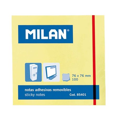 Bloco Milan de 100 notas adesivas - removível - 76 mm x 76 mm - cor amarelo claro