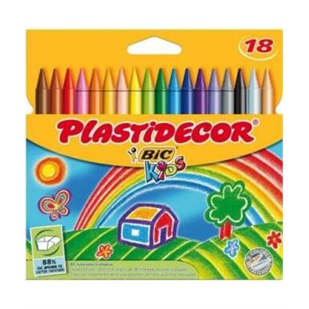 Caixa Bic Kids Plastidecor com 18 Lápis de Cera - Extra Resistente - Fácil de Afiar - Não Mancha