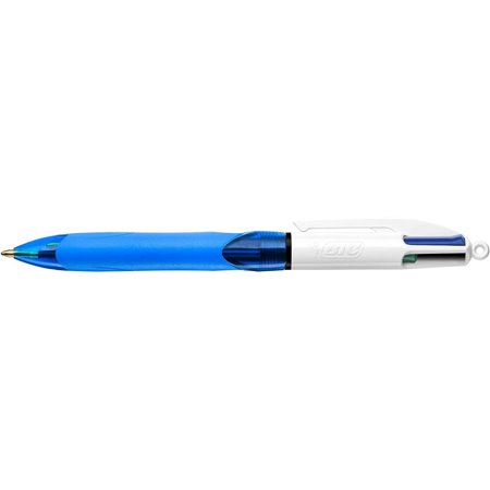 Caneta Esferográfica Retrátil Bic 4 Cores Grip com Grip - Ponta Média 1mm - Linha 0,4mm - Tinta à Base de Óleo - Corpo Branco/Az