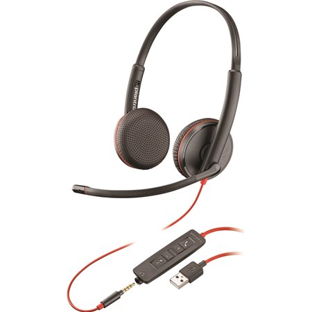 Fones de ouvido Plantronics Blackwire C3225 com microfone USB/entrada de 3,5 mm - Almofadas acolchoadas - Controles com fio - Co