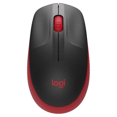 Logitech M190 Mouse USB sem fio de tamanho completo 1000dpi - 3 botões - Tamanho grande - Uso ambidestro - Cor Preto/Vermelho