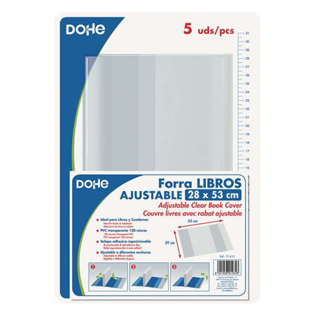 Pacote Dohe de 5 capas protetoras de livros - Aba adesiva reposicionável - Tamanho 28x53cm - Material PVC 120 mícrons