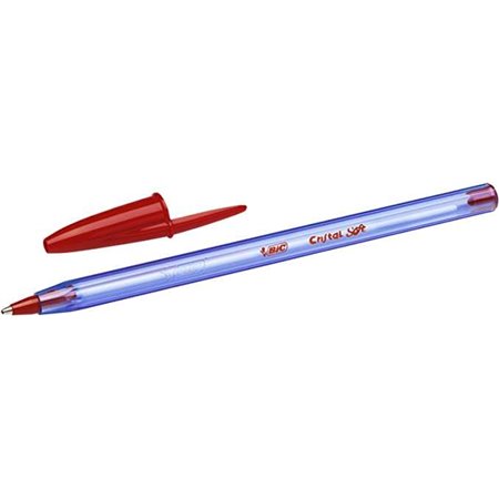 Canetas esferográficas macias Bic Cristal - ponta média de 1,2 mm - traço de 0,45 mm - escrita fluida - cor vermelha