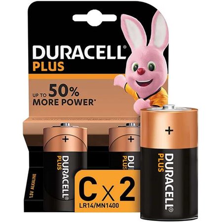 Pilhas Alcalinas Duracell C Plus LR14 1,5V - 2 Unidades