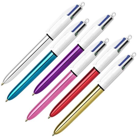 Caneta Esferográfica Retrátil Bic 4 Cores Shine - Ponta Média 1,0 mm - Tinta à Base de Óleo - Design Metálico em Cores Sortidas 