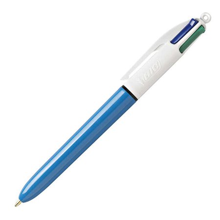 Caneta esferográfica retrátil original Bic 4 cores - ponta média 1,0 mm - tinta à base de óleo - corpo azul/branco - 4 cores