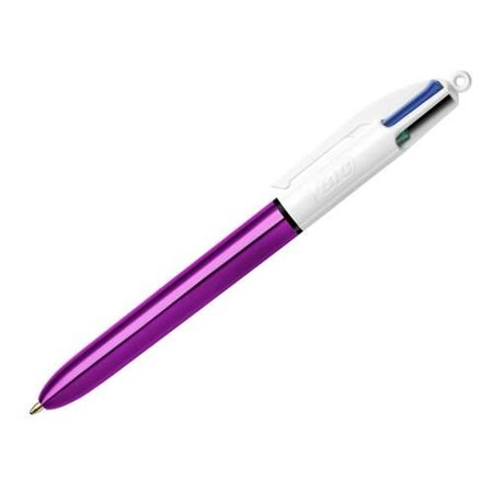 Caneta esferográfica retrátil Bic 4 cores Shine - ponta de 1 mm - traço de 0,4 mm - tinta à base de óleo - corpo roxo/branco met