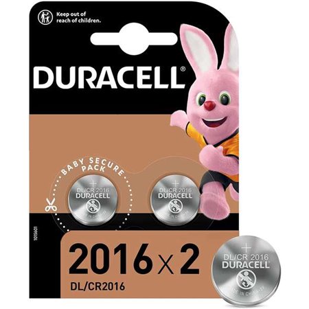 Duracell Pacote de 2 baterias tipo botão de lítio DL2016 3V - Tecnologia Baby Secure