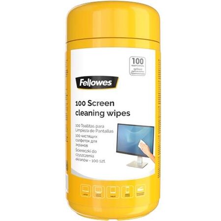 Pacote Fellowes de 100 lenços para limpeza de tela