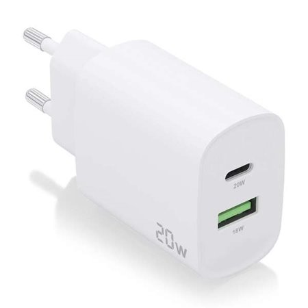 Carregador Aisens 20W - 1xUSB-C PD3.0 - 1xUSB-A QC3.0 - Cor Branca