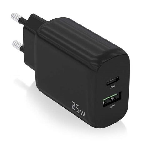 Carregador Aisens 25W - 1xUSB-C PD3.0 - 1xUSB-A QC3.0 - Cor Preto