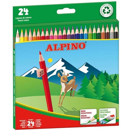 Alpino Pacote de 24 Lápis de Cor Hexagonais - Chumbo 3mm - Resistente a Quebras - Bandeja Removível - Cores Sortidas