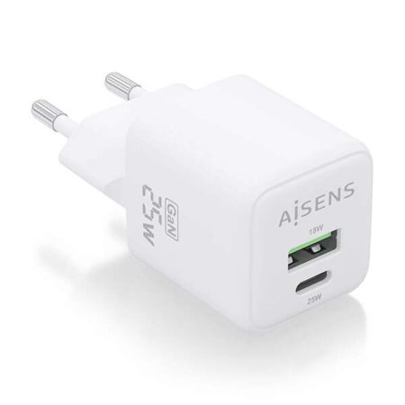 Carregador Aisens Gan 25W - 1xUSB-C PD3.0 QC4.0 - 1xUSB-A QC3.0 - Branco