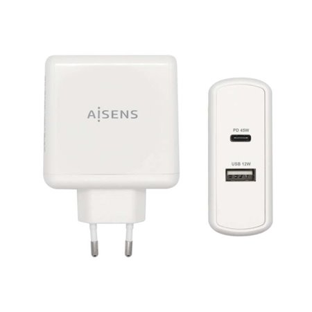 Carregador de smartphone Aisens 57W 1x USB-C PD3.0 45W, 1x USB-A 5V/2.4A 12W