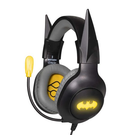 Fones de ouvido para jogos FR-TEC Batman com microfone dobrável - Faixa de cabeça ajustável - Almofadas de ouvido acolchoadas - 