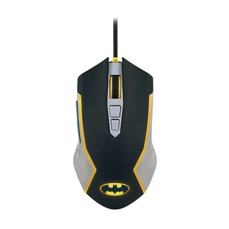 FR-TEC Batman USB Mouse até 8000 dpi - Iluminação LED amarela - Plug and Play - Cabo trançado de 1,8 m - Cor preto/cinza/amarelo