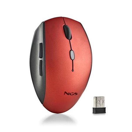 Mouse ergonômico sem fio NGS para laptops e computadores - 5 botões e roda de rolagem - teclas silenciosas - cor vermelha