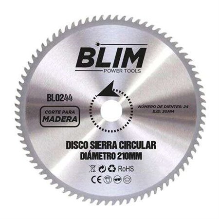 Disco de corte de madeira Blim para serra 210mm - 24 dentes com revestimento de carboneto de tungstênio