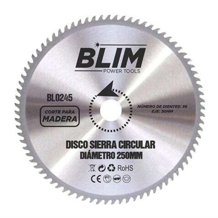 Disco de corte de madeira Blim para serra 250mm - 36 dentes com revestimento de carboneto de tungstênio