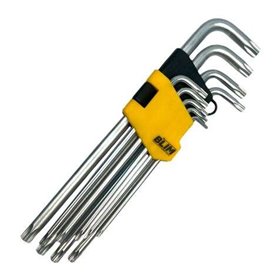 Conjunto de chaves Torx longas Blim com furo 9 peças - Aço cromo vanádio tratado e temperado - Superfície com acabamento acetina
