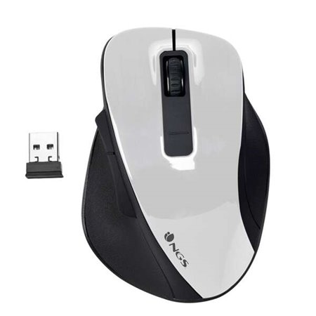 Mouse USB sem fio NGS Bow 1600dpi - 4 botões - Uso destro - Cor branca/preta