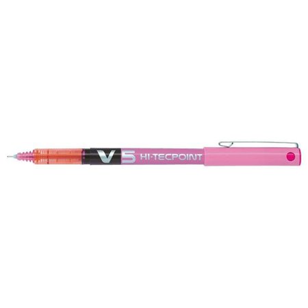 Caneta de tinta líquida Pilot V5 HI-Tecpoint Rollerball - Ponta de agulha fina 0,5 mm - Curso 0,3 mm - Cor rosa