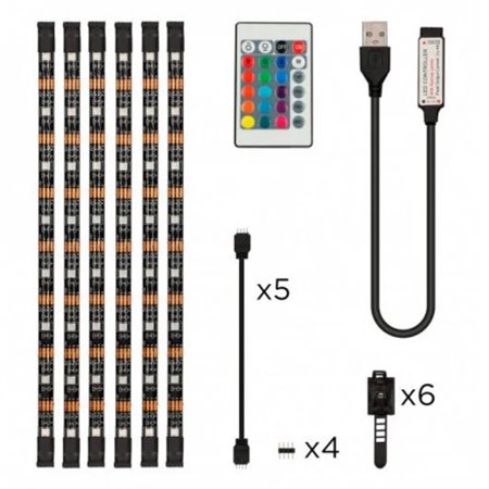 Ksix 6 tiras de LED RGB para TV de 53 cm - 16 cores RGB - 4 modos dinâmicos - controle remoto