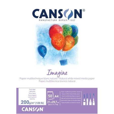 Canson Imagine Bloco Colado de 50 Folhas 200gr A4 - Grão Fino - Cor Branca