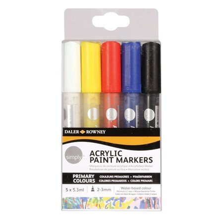 Daler Rowney Simply Pack de 5 marcadores acrílicos - secagem rápida - à base de água - cores sortidas