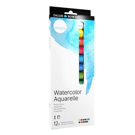 Daler Rowney Simply Pacote de 12 Aquarelas 12ml - Molham Facilmente - Cores Sortidas