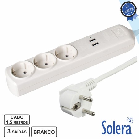 Tomada Elétrica C/ 3 Saídas 1.5M 2Usb 2.1A Solera