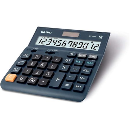 Calculadora de mesa Casio DH-12ET - Tela extra grande de 12 dígitos - Alimentada por energia solar e por bateria - Cor azul escu