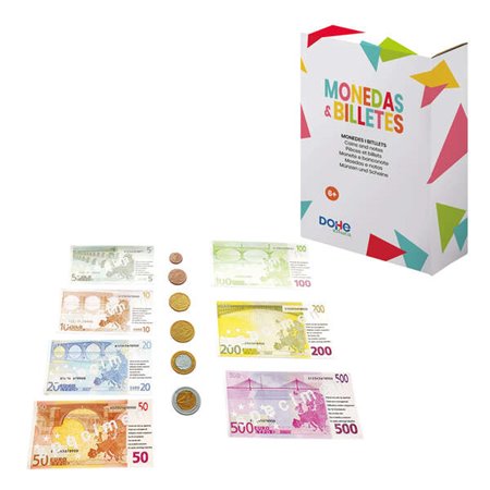 Conjunto Dohe de Moedas e Notas de Euro - Plástico Resistente - Reutilizável - Recomendado para Escola Primária