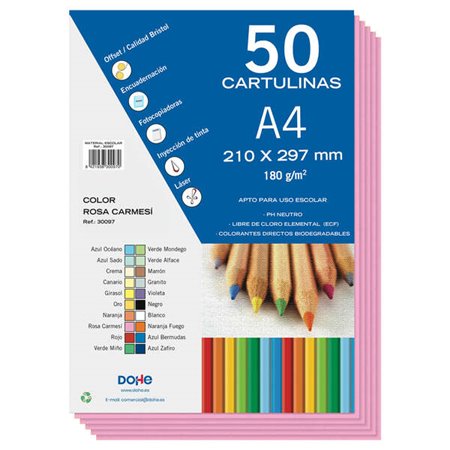 Cartões Coloridos Dohe 180 G/M2 - Tamanho A4 - PH Neutro - Livre de Cloro Elemental - Corantes Biodegradáveis