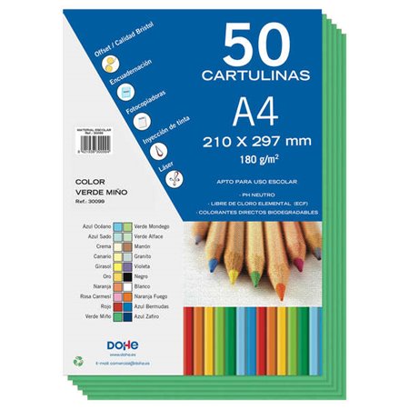 Cartões Coloridos Dohe 180 G/M2 - Tamanho A4 - PH Neutro - Livre de Cloro Elemental - Corantes Biodegradáveis