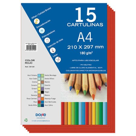 Cartolina Dohe A4 - 15 Folhas - Peso 180g - Cores Sortidas