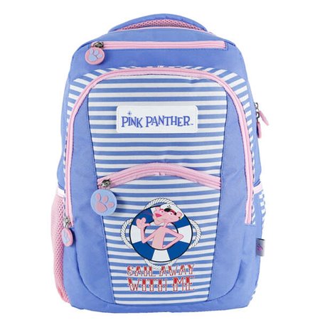 Mochila grande Pantera Rosa Dohe – Feita de poliéster – Compartimento acolchoado para laptop – Bolsos frontais e laterais – Alça