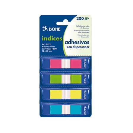 Mini-Índices Reposicionáveis Dohe - 12x45mm - Dispensador com 4 Cores - Ideal para Escritório e Escola