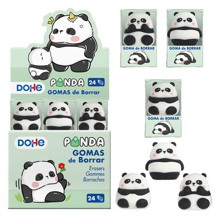 Expositor Dohe com 24 borrachas Panda Design - Feito de PVC - Toque suave e agradável - Embalado individualmente