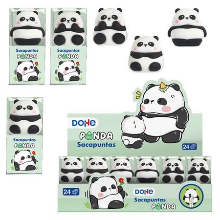 Display Dohe de 24 Apontadores de Lápis Panda - Feito de Plástico - Revestimento de PVC - Lâmina de Aço - Apresentação em Caixa 