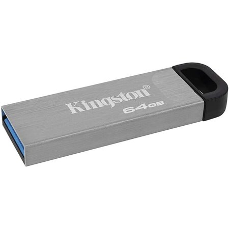 Unidade flash USB Kingston DataTraveler Kyson 64 GB - 3.2 Gen 1 - leitura de 200 MB/s - design metálico - cor prata (pendrive)