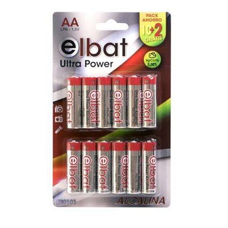 Pacote Elbat de 12 pilhas alcalinas LR6/AA