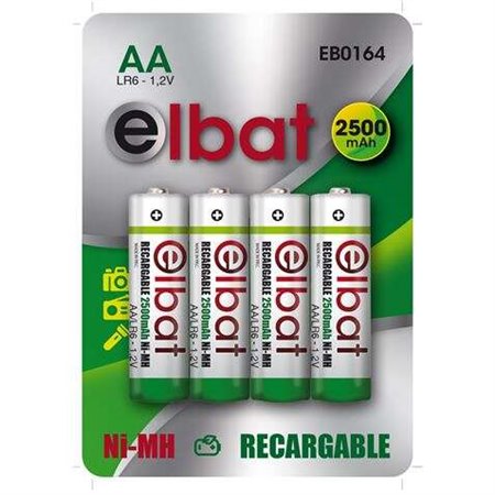 Pacote Elbat de 4 pilhas recarregáveis LR6 AA 2500mAh