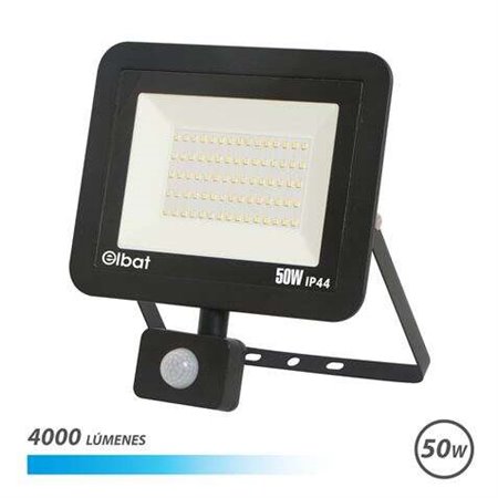 Foco Led Elbat Slim Série 50W com Sensor de Movimento 4000lm - Luz Fria 6500K - IP44